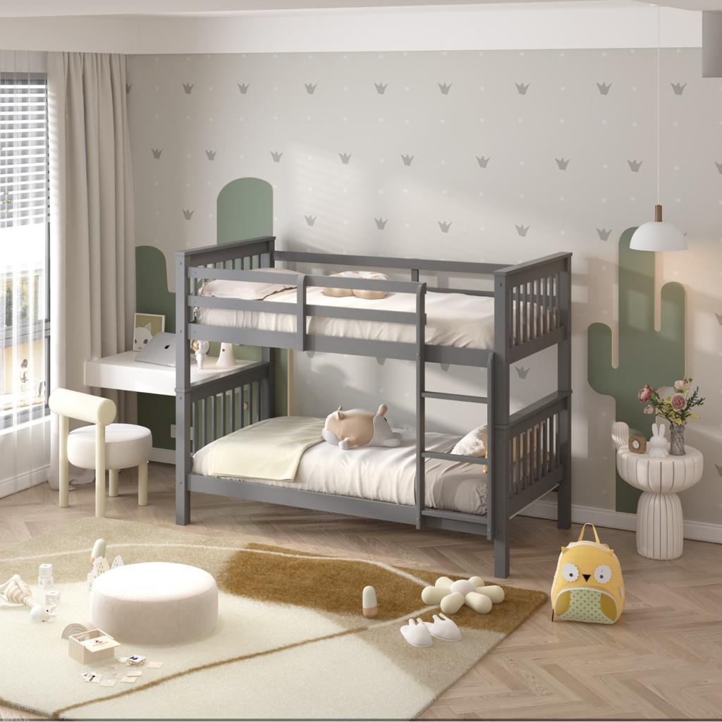 Single Wooden Bunk Bed with Safety Rails - Durable and Space-Saving Design for Kids' Room