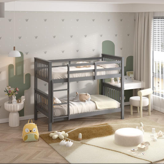 Single Wooden Bunk Bed with Safety Rails - Durable and Space-Saving Design for Kids' Room