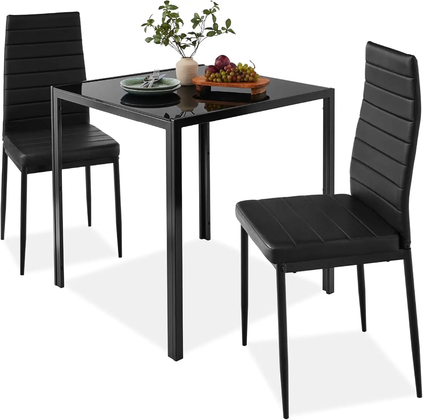 5-Piece  Dining Set, Modern Kitchen Table Furniture for Dining Room,  Compact Space-Saving w/Glass Tabletop,Upholstered Chairs