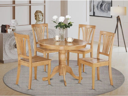 ANAV5-OAK-W 5 Piece Room Set Includes a Round Kitchen Table with Pedestal and 4 Dining Chairs, 36x36 Inch