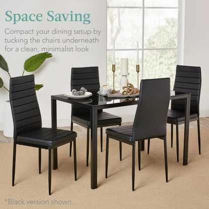 5-Piece  Dining Set, Modern Kitchen Table Furniture for Dining Room,  Compact Space-Saving w/Glass Tabletop,Upholstered Chairs