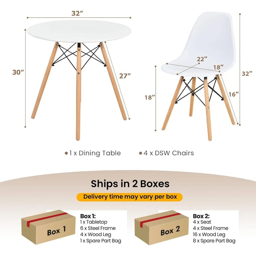 Round Dining Table Set for 4, Kitchen Table Set with Seat & Solid Wood Legs, Round Kitchen Table and Chairs for Small Space