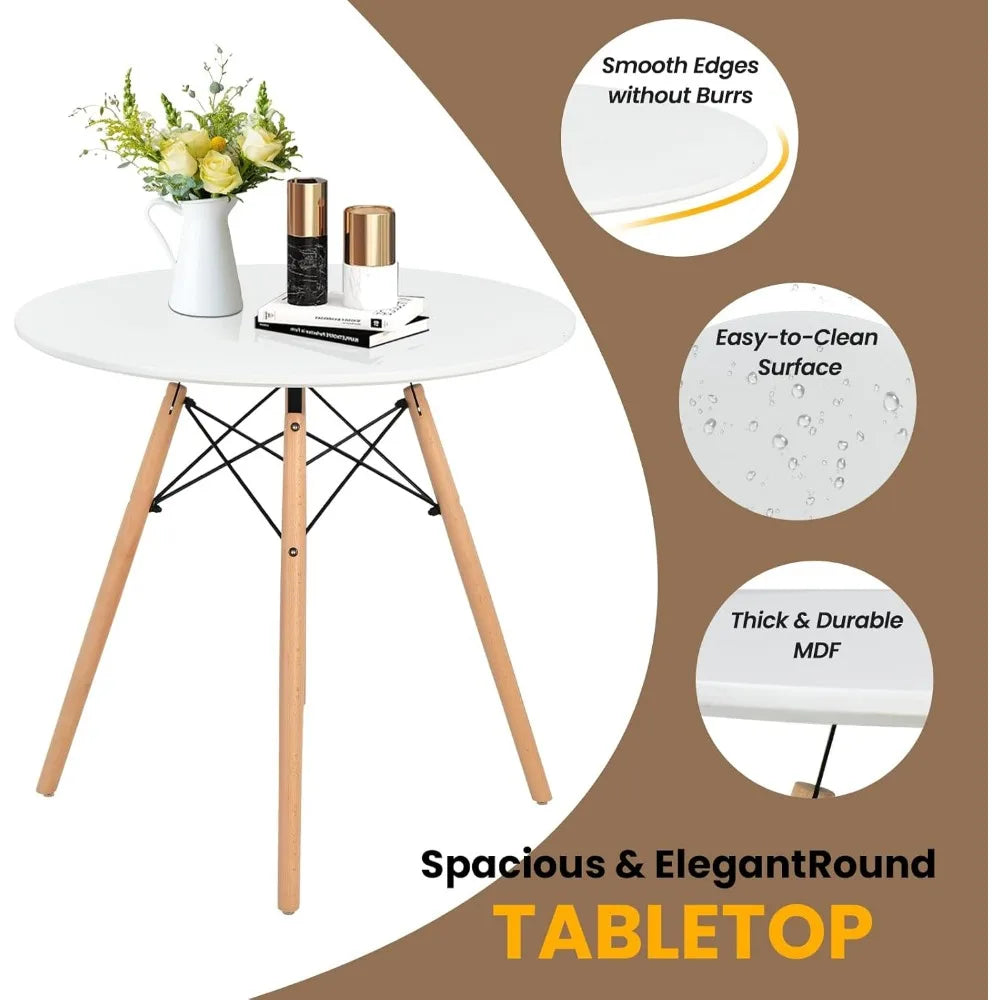Round Dining Table Set for 4, Kitchen Table Set with Seat & Solid Wood Legs, Round Kitchen Table and Chairs for Small Space