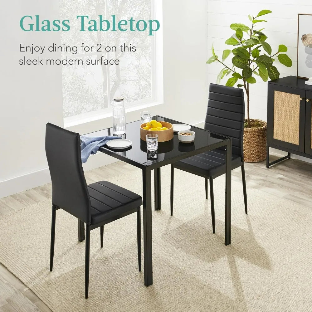 5-Piece  Dining Set, Modern Kitchen Table Furniture for Dining Room,  Compact Space-Saving w/Glass Tabletop,Upholstered Chairs