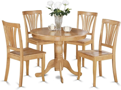 ANAV5-OAK-W 5 Piece Room Set Includes a Round Kitchen Table with Pedestal and 4 Dining Chairs, 36x36 Inch