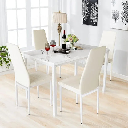 Faux Marble Kitchen and Table Chairs Set of 4 Dining Room Table Set with 4 PU Leather Dining Chairs Kitchen Table Set for Small
