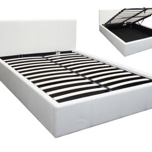 Luxury Leather Gaslift Bed Frame with Storage - Modern Design