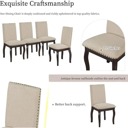 5 Piece Round Farmhouse Wood Dining Table Set with 4 Upholstered Chairs,Extendable Restaurant Furniture