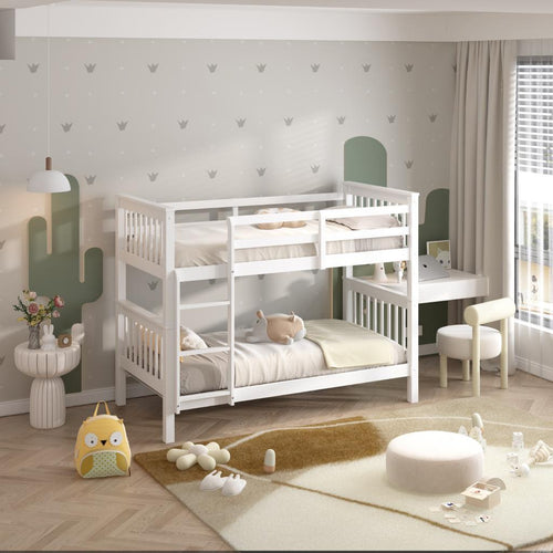 Single Wooden Bunk Bed with Safety Rails - Durable and Space-Saving Design for Kids' Room