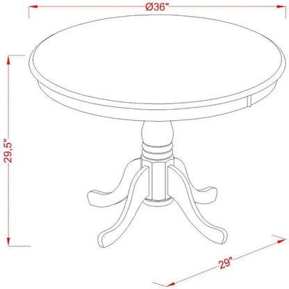 ANAV5-OAK-W 5 Piece Room Set Includes a Round Kitchen Table with Pedestal and 4 Dining Chairs, 36x36 Inch