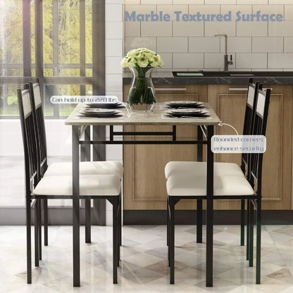 5 Piece Kitchen Dining, Modern Include 1 Rectangular Four High-Back Table & Chair Sets,