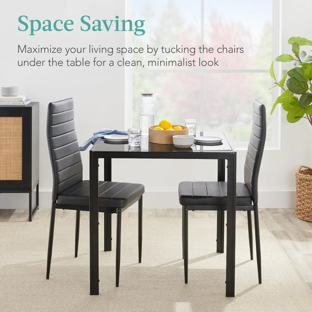 5-Piece  Dining Set, Modern Kitchen Table Furniture for Dining Room,  Compact Space-Saving w/Glass Tabletop,Upholstered Chairs
