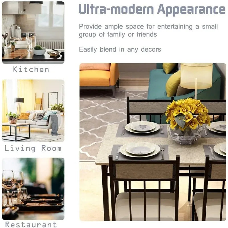 5 Piece Kitchen Dining, Modern Include 1 Rectangular Four High-Back Table & Chair Sets,