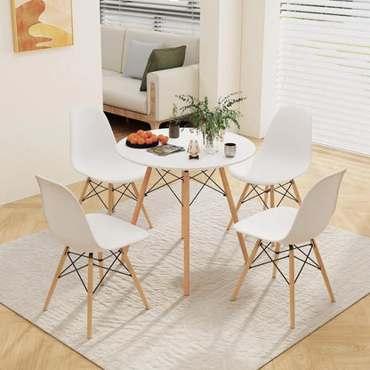 Round Dining Table Set for 4, Kitchen Table Set with Seat & Solid Wood Legs, Round Kitchen Table and Chairs for Small Space