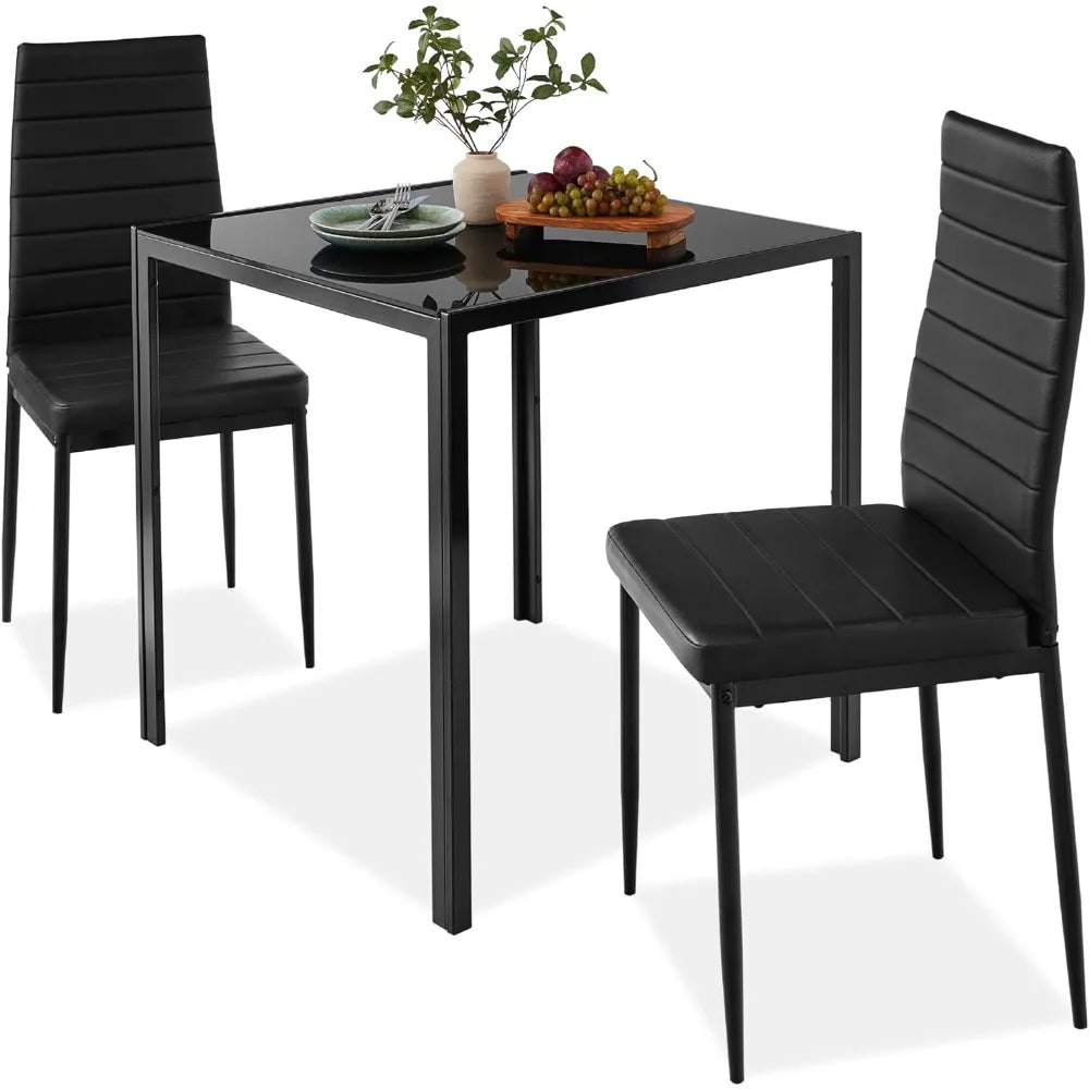 5-Piece  Dining Set, Modern Kitchen Table Furniture for Dining Room,  Compact Space-Saving w/Glass Tabletop,Upholstered Chairs