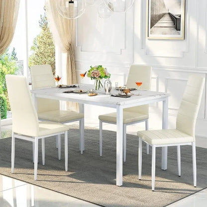 Faux Marble Kitchen and Table Chairs Set of 4 Dining Room Table Set with 4 PU Leather Dining Chairs Kitchen Table Set for Small