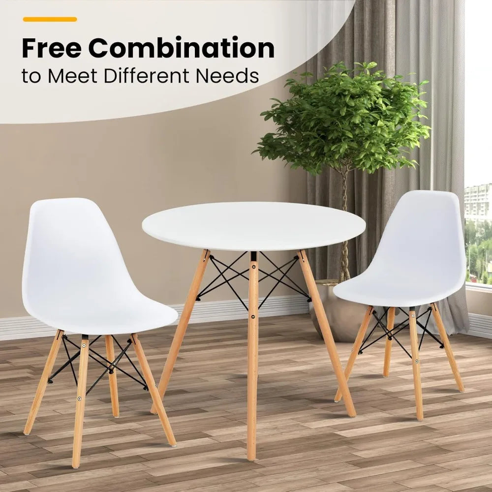 Round Dining Table Set for 4, Kitchen Table Set with Seat & Solid Wood Legs, Round Kitchen Table and Chairs for Small Space