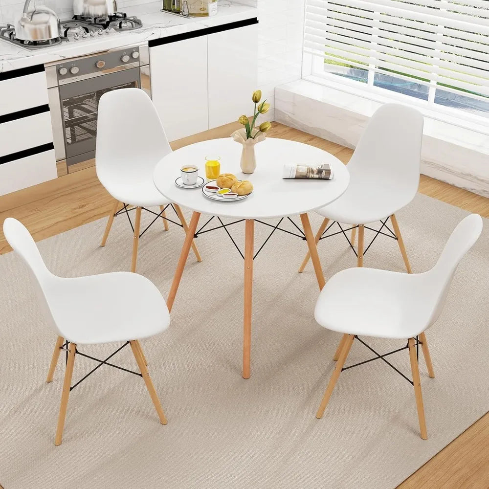 Round Dining Table Set for 4, Kitchen Table Set with Seat & Solid Wood Legs, Round Kitchen Table and Chairs for Small Space