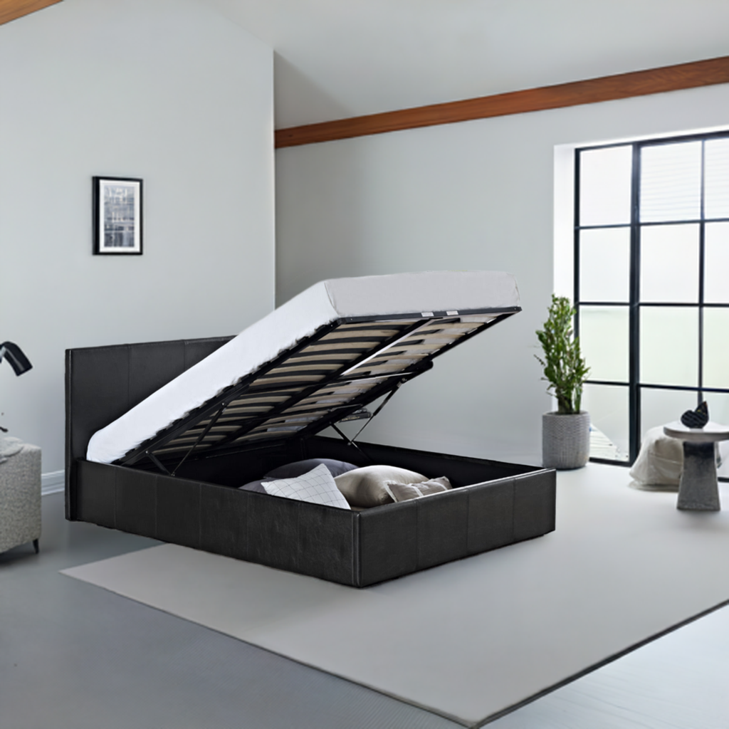 Luxury Leather Gaslift Bed Frame with Storage - Modern Design