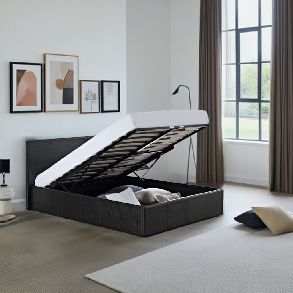 Luxury Leather Gaslift Bed Frame with Storage - Modern Design